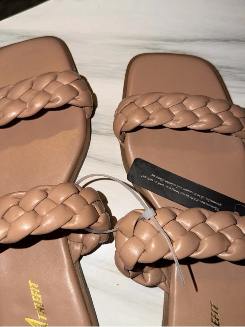 Braided Double-Strap Slide Sandals in Taupe